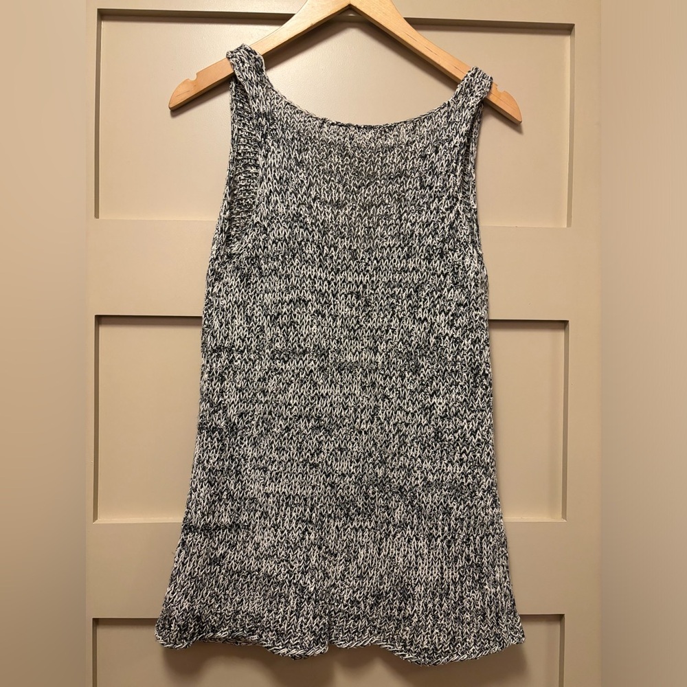 ZARA Open Knit Net Tank Tunic Low Back Deep V Boat Heathered Black Grey White
